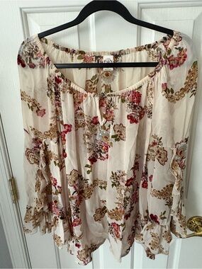 Bila Cream Floral Blouse with Pink, Olive & Rust Accents